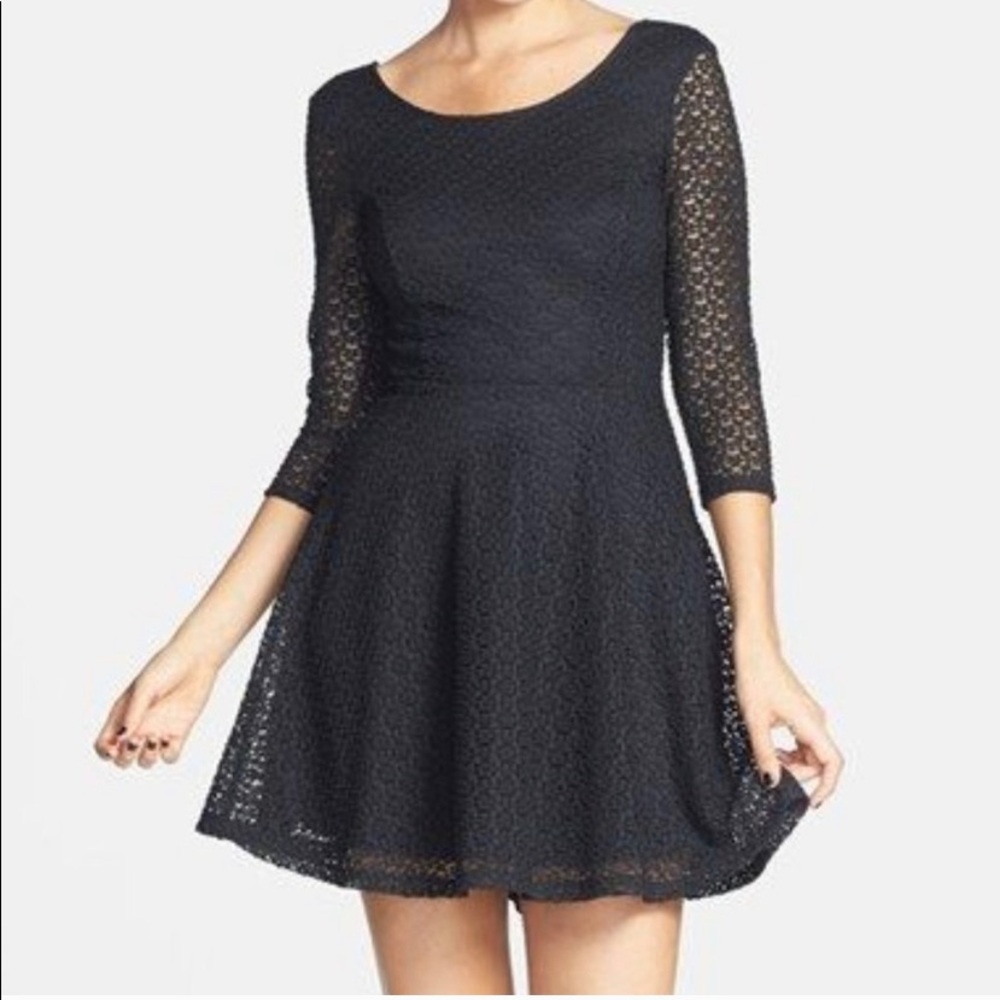 Lush Long Sleeve Black Skater Dress